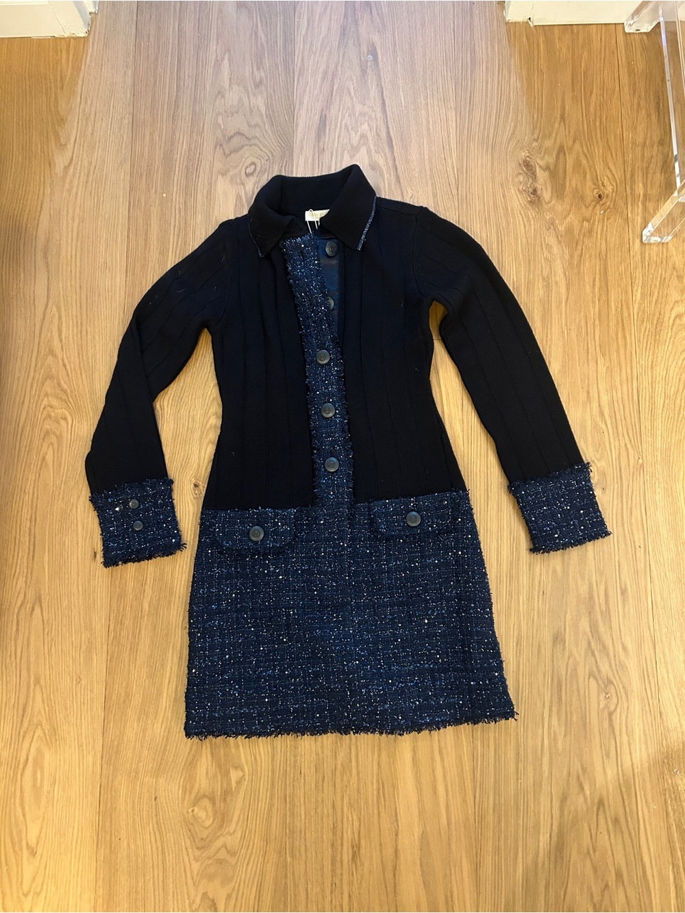 Ramy Brook Ellen Dress Navy Knit & Tweed Button-Front Coat